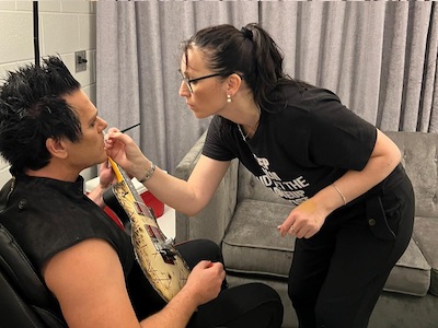 Natalia Goff doing makeup for Richard Krupes before the Rammstein concert in New York 2022.
